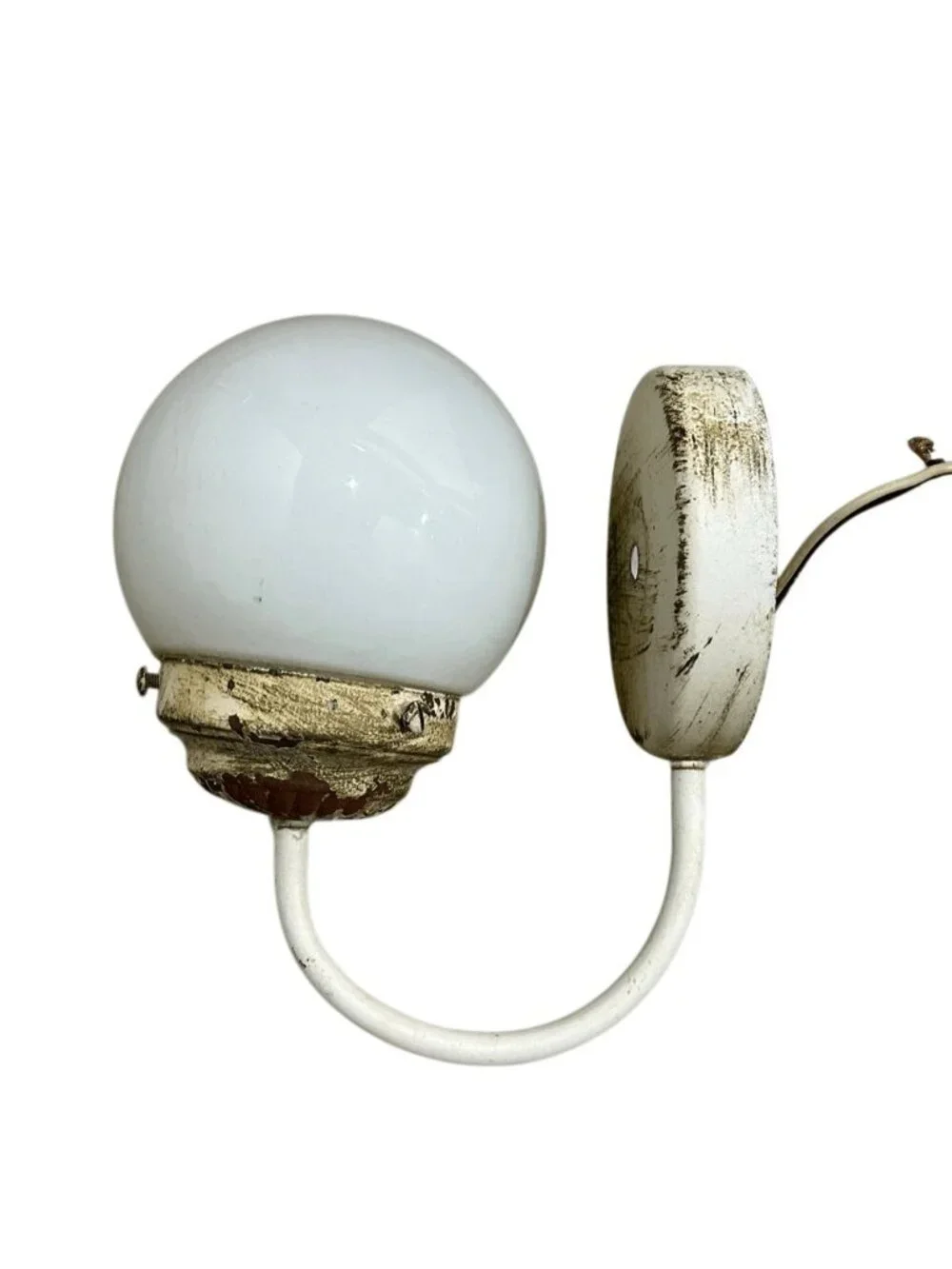 Vintage Tole Style Milk Glass Globe Metal Painted Wall Sconce